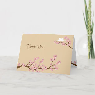 Latte & Pink Cherry Blossom Wedding Thank You Card