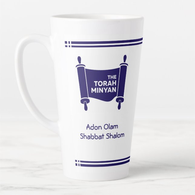 LATTE: TORAH MINYAN, ADON OLAM SHABBAT SHALOM 17oz Latte Mug (Left)