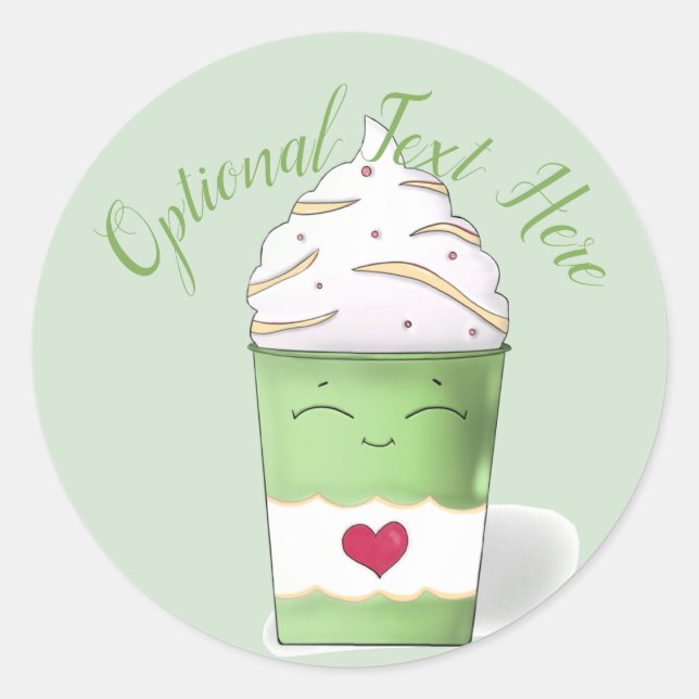 Latte & Whipped Cream (Green)   Classic Round Sticker (Front)