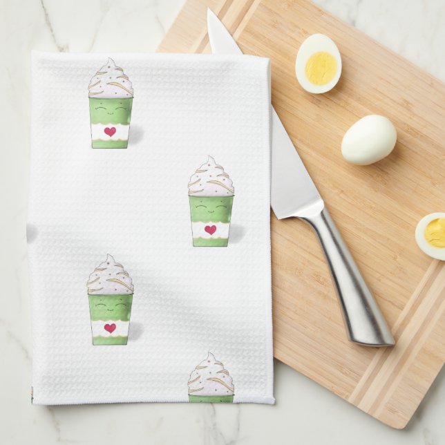 Latte & Whipped Cream (Green)   Tea Towel (Quarter Fold)