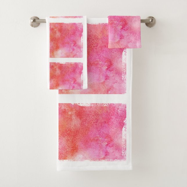 Lattice and Marble Effect Pink and Orange Bath Towel Set (Insitu)