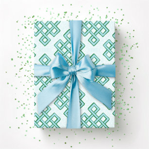 Lattice Endless Knot Textured in Green and Aqua Wrapping Paper
