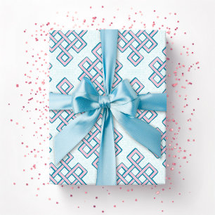 Lattice Endless Knot Textured in Pink and Aqua Wrapping Paper