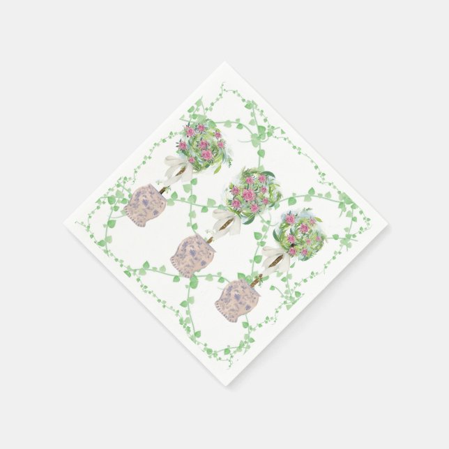 Lattice Green Topiary Roses Ginger jars jar Napkin (Corner)