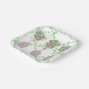 Lattice Green Topiary Roses Ginger jars jar Paper Plate