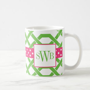 Lattice & Grosgrain Monogrammed Mug