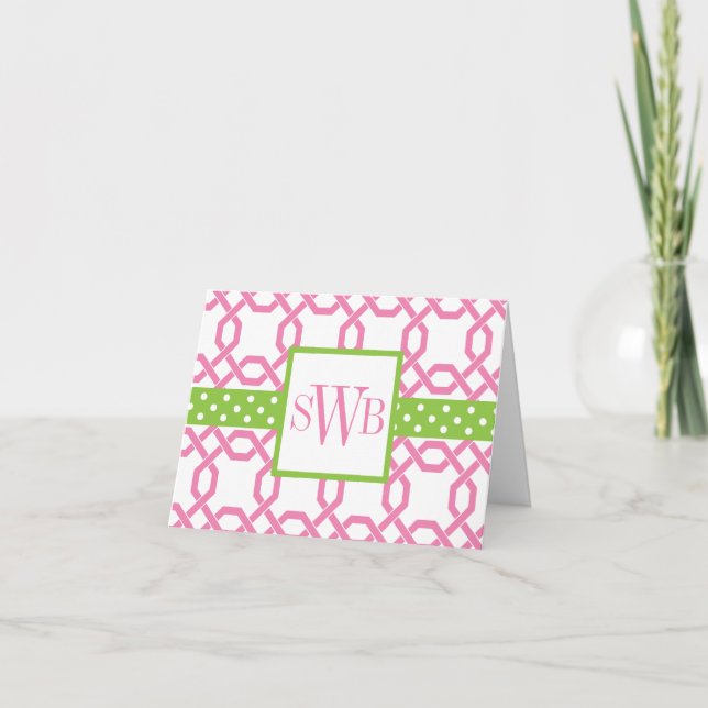 Lattice & Grosgrain Monogrammed Note Cards (Front)