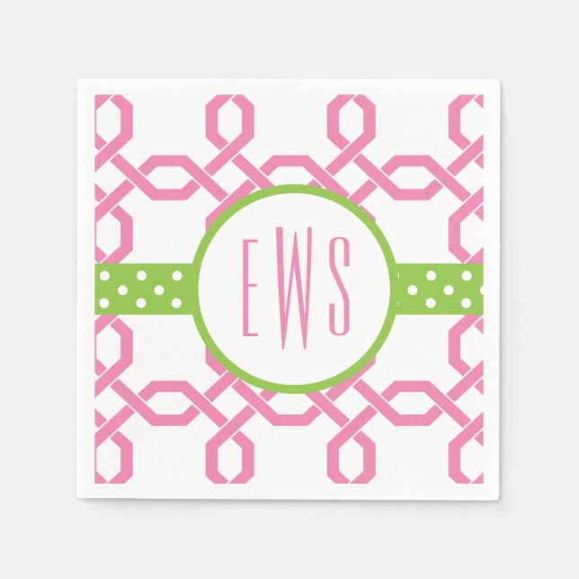 Lattice & Grosgrain Monogrammed Party Napkins (Front)