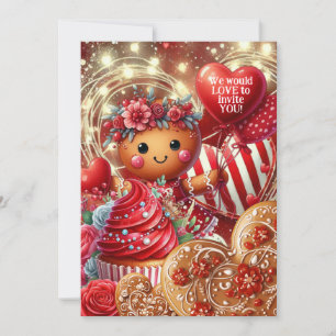 Lattice & Lace Valentine Gingerbread Party Invitation