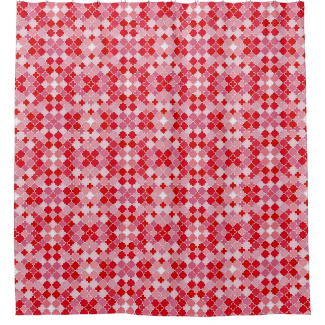 Lattice Quatrefoil Pattern Brilliant Crimson Shower Curtain (Front)