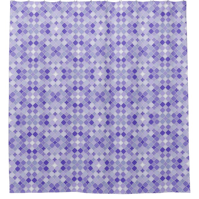 Lattice Quatrefoil Pattern Indigo and Persian Blue Shower Curtain (Front)