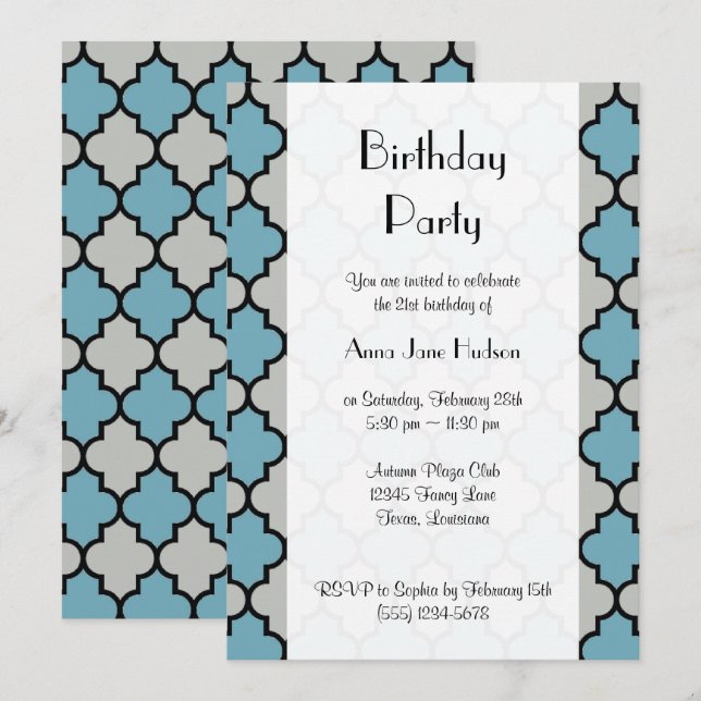 Latticework, Quatrefoil, Trellis, Birthday Party Invitation (Front/Back)