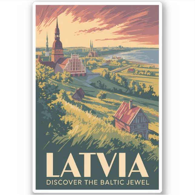 Latvia Baltic Sea Illustration Travel Art Vintage (Front)