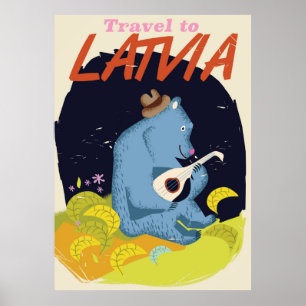Latvia Cartoon vintage travel poster