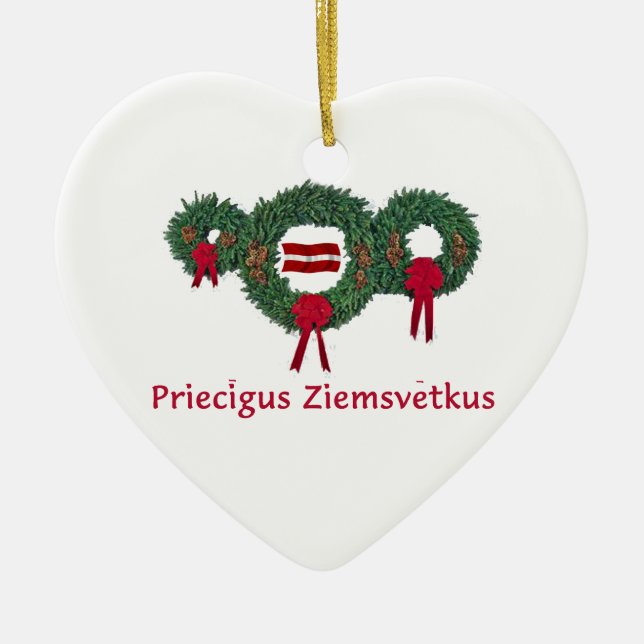 Latvia Christmas 2 Ceramic Tree Decoration (Front)
