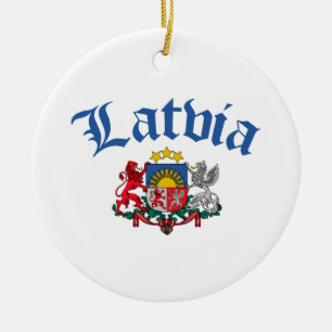 Latvia Coat of Arms Ceramic Tree Decoration