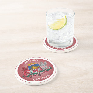 Latvia Coat of Arms Circle Shape Coaster
