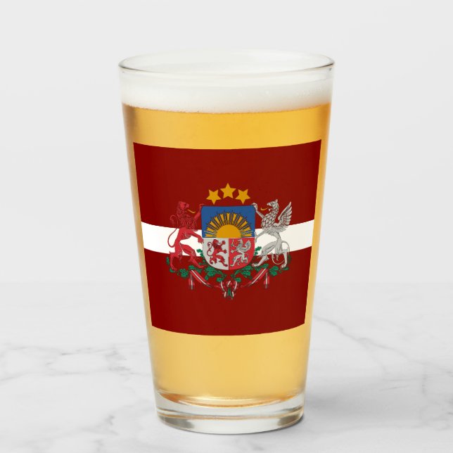 Latvia flag-coat of arms  glass (Front Filled)