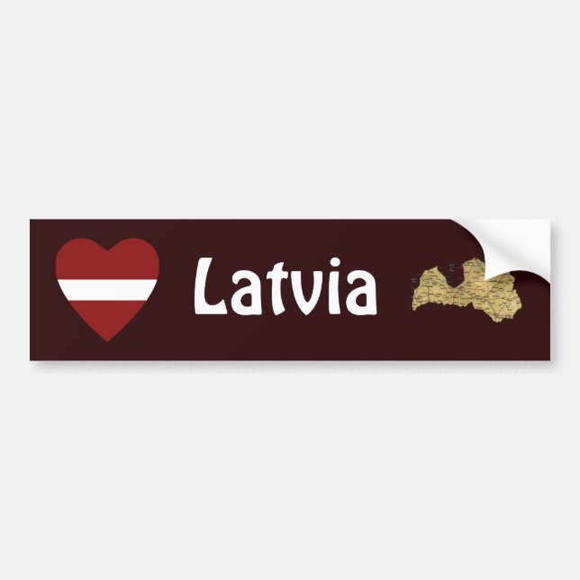 Latvia Flag Heart + Map Bumper Sticker (Front)