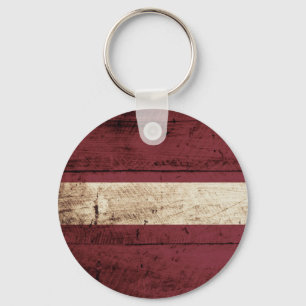 Latvia Flag on Old Wood Grain Key Ring