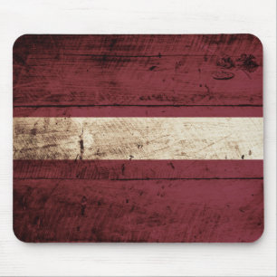 Latvia Flag on Old Wood Grain Mouse Mat