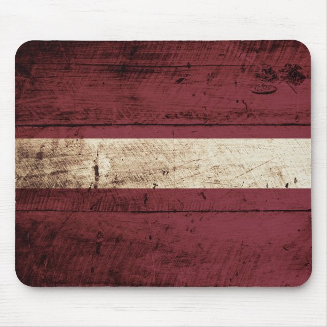 Latvia Flag on Old Wood Grain Mouse Mat (Front)