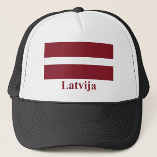 Latvia Flag with Name in Latvian Trucker Hat