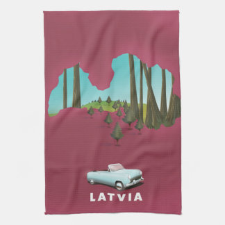 Latvia Illustrated map Tea Towel