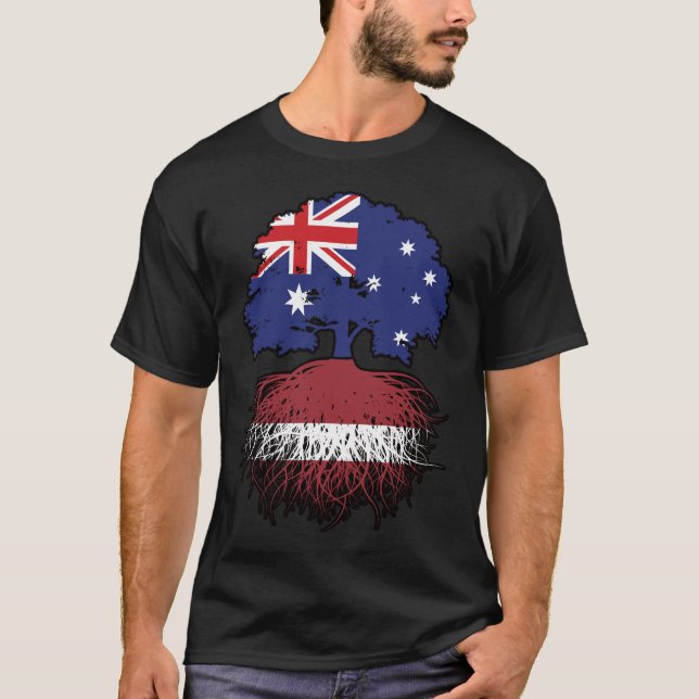 Latvia Latvian Australian Australia Tree Roots T-Shirt (Front)
