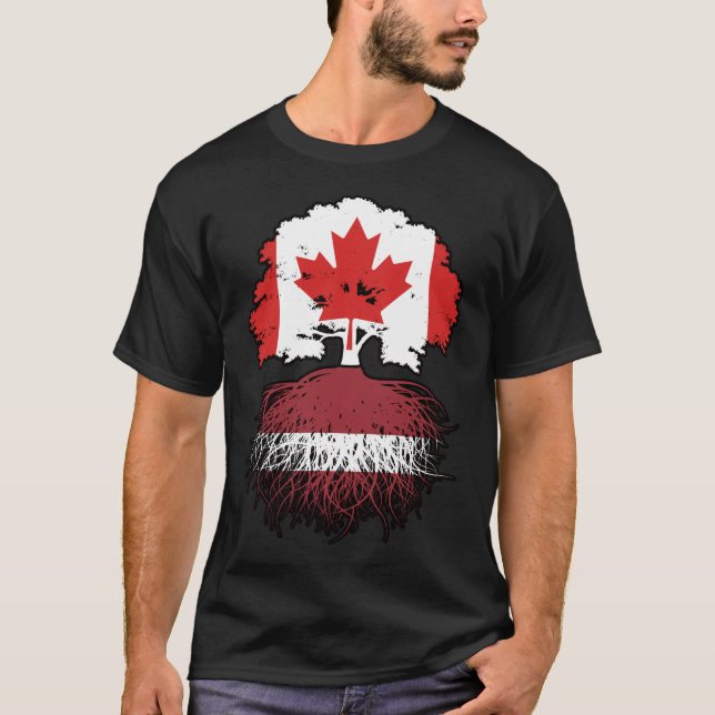 Latvia Latvian Canadian Canada Tree Roots Flag T-Shirt (Front)