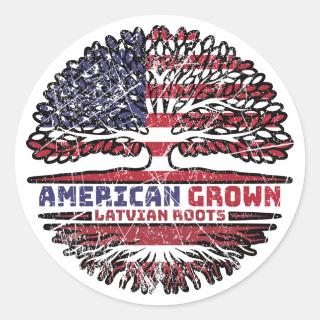 Latvia Latvian US American USA United States Tree Classic Round Sticker (Front)