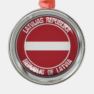 Latvia Round Emblem Metal Tree Decoration
