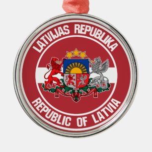 Latvia Round Emblem Metal Tree Decoration