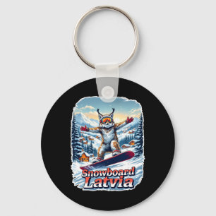 Latvia Snowboarding Lynx In Winter Wonderland Key Ring