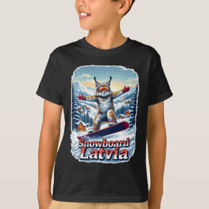 Latvia Snowboarding Lynx In Winter Wonderland T-Shirt