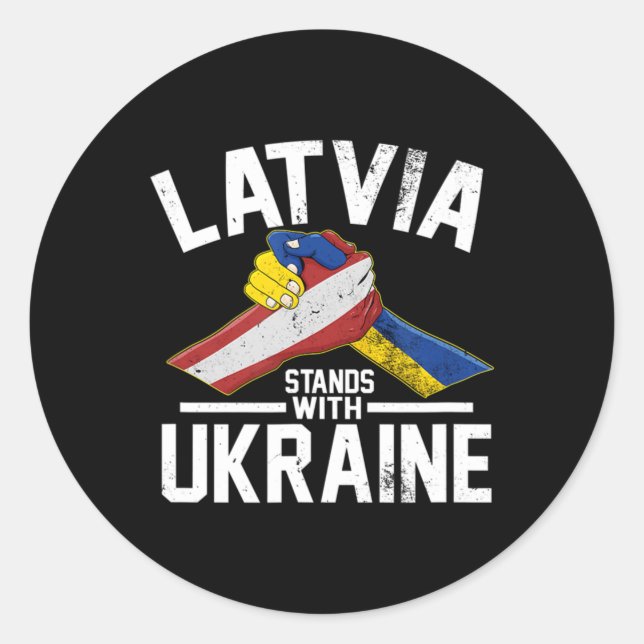 Latvia Stands With Ukraine Ukrainian Latvian Flag  Classic Round Sticker (Front)