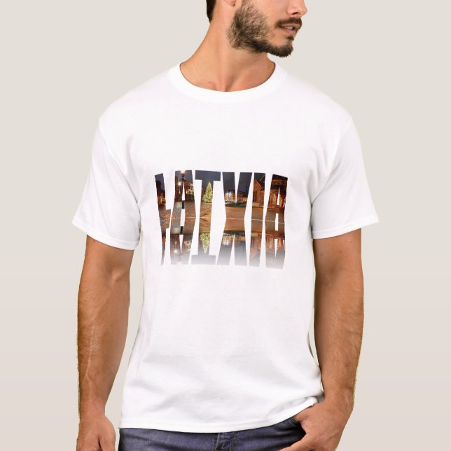 Latvia text with Dome Square with Christmas tree T-Shirt (Front)