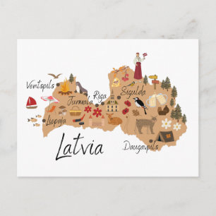 Latvia travel map postcard