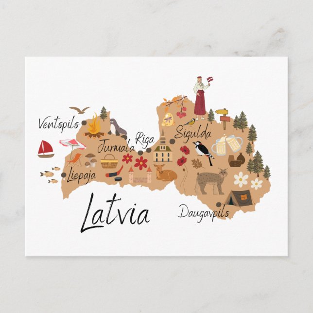 Latvia travel map postcard (Front)