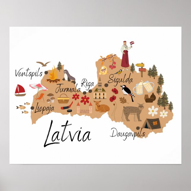 Latvia travel map poster (Front)