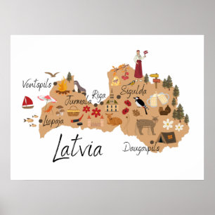 Latvia travel map poster