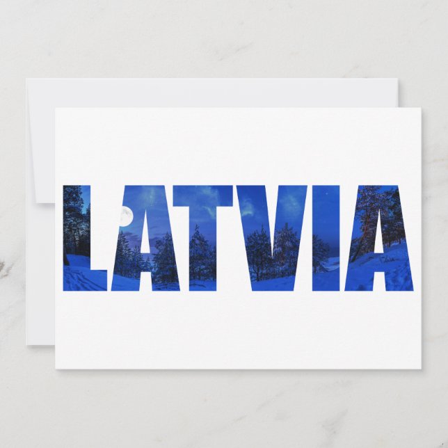 Latvia winter night text with reflection (Front)
