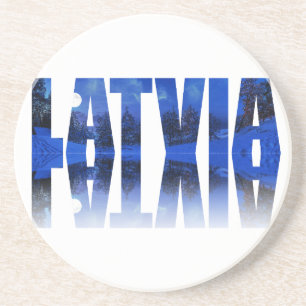Latvia winter night text with reflection coaster