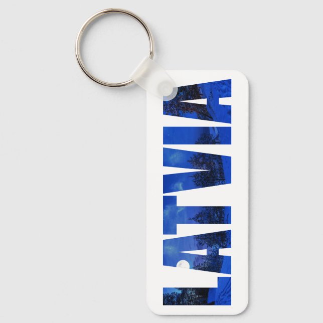 Latvia winter night text with reflection key ring (Front)
