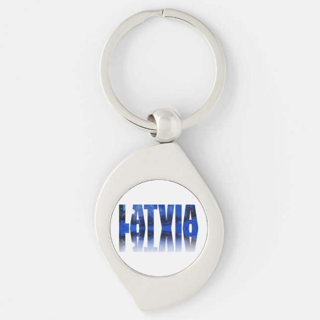 Latvia winter night text with reflection key ring (Front)