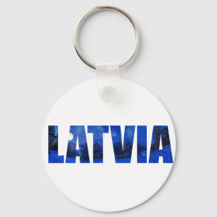 Latvia winter night text with reflection key ring