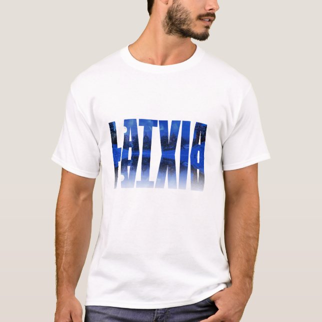 Latvia winter night text with reflection T-Shirt (Front)