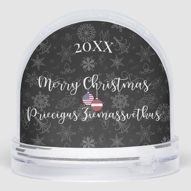 Latvian American Bilingual Merry Christmas Snowglobe (Back)
