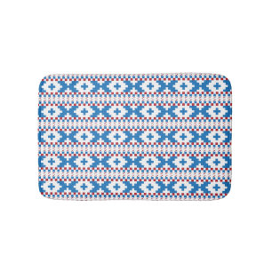 Latvian ancient signs blue, red, white folk art bath mat