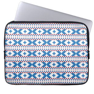 Latvian ancient signs blue, red, white folk art laptop sleeve